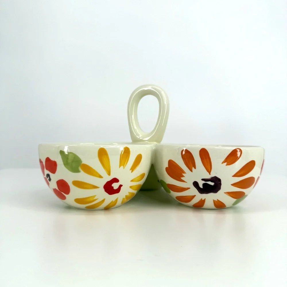 Pier 1 Cream Floral Ceramic Divided Serving Dish NWT